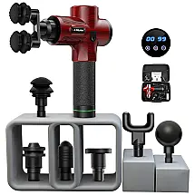 Massageador Pistola Elétrico Profissional Sem Fio 7 Acessórios 30 Velocidades 3500 RPM Design antiderrapante, HOLULO, Vermelho