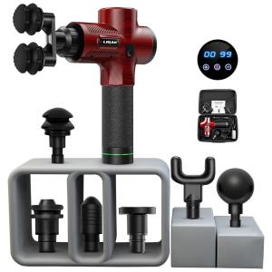 Massageador Pistola Elétrico Profissional Sem Fio 7 Acessórios 30 Velocidades 3500 RPM Design antiderrapante, HOLULO, Vermelho