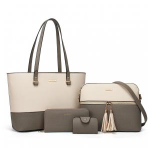 Conjunto de Bolsas Femininas em Couro Sintético 4 Peças com Carteira, Lovematch, Bege e Cinza