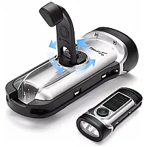 Lanterna LED Manivela Recarregável A Energia Solar À Prova Dágua Ideal Acampar Escalada, THORFIRE, Prateado
