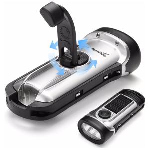 Lanterna LED Manivela Recarregável A Energia Solar À Prova Dágua Ideal Acampar Escalada, THORFIRE, Prateado