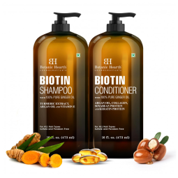 Shampoo e Condicionador de Biotina Óleo de Gengibre e Queratina para Queda 473ml, BOTANIC HEARTH, Marrom Escuro