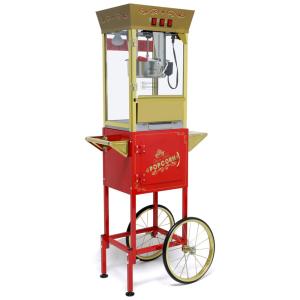 Pipoqueira de 340g com Carrinho, Vintage Popcorn Maker com Suporte, Rodas, Gavetas de Armazenamento, Colher de Medir e Pegador