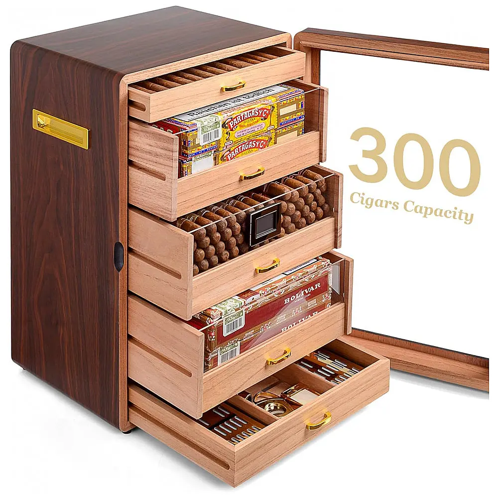 Humidor para Charutos Marvero Walnut Capacidade 300 Charutos com Gavetas de Cedro e Higrômetro Digital — foto 2