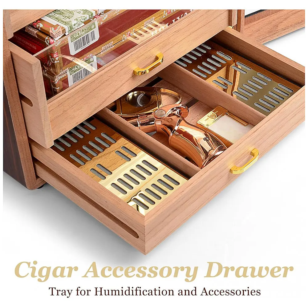 Humidor para Charutos Marvero Walnut Capacidade 300 Charutos com Gavetas de Cedro e Higrômetro Digital — foto 3