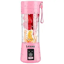 Mini Liquidificador Portátil 380mL com Carregamento USB e Lâminas 6 3D, FIXRO, Rosa