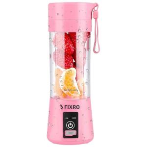 Mini Liquidificador Portátil 380mL com Carregamento USB e Lâminas 6 3D, FIXRO, Rosa