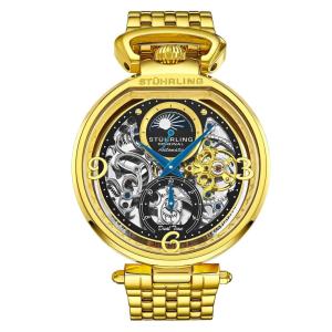 Relogio Automatico Modena 4032 com Mostrador Preto e Pulseira em Aco Inoxidavel Dourada Stuhrling