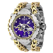 Relgio masculino reserva NFL Baltimore Ravens Swiss Ronda Z60 calibre com mostrador madreprola - 55,25 mm. Ao. Ouro
