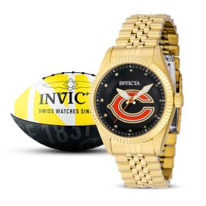 Relógio Feminino NFL Chicago Bears, Invicta 42522, Dourado e Preto
