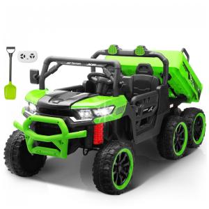 Caminhão Basculante Infantil Elétrico Letsgoride Verde 24V 2 Lugares 4 Motores 100W Caçamba Automática 4WD Bluetooth Música LED 6 Rodas