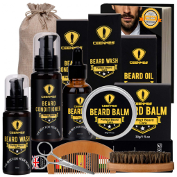 Kit para Barba Profissional Portátil com Cera e Pente, 7 Itens, CEENWES, Preto