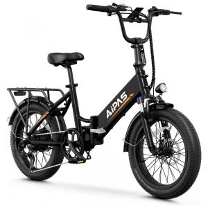 Bicicleta Elétrica Aipas A2 Dobrável, Bicicleta Elétrica com Pneus Largos de 20 Polegadas, Motor de 750W, Bateria Removível de 48V