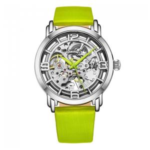 Relógio Automático Winchester 3982, Mostrador Prateado, Pulseira de Couro Verde, Stuhrling