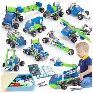Kit Blocos de Construção STEM Tsomtto 18 em 1 com 175 Peças e Carrinhos de Fricção para Crianças a Partir de 3 Anos