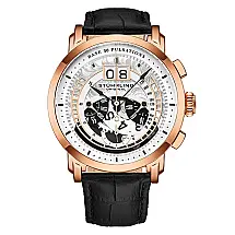 Relgio Imperia 4013 Crongrafo 44mm Prata, Rosa com Pulseira de Couro Preto e Fivela Tang em Ouro Stuhrling