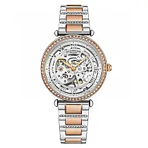 Relógio de Pulso Automático Stuhrling Luxe Legacy 38mm Prata e Rosa com Pulseira Bicolor e Moldura Rosa