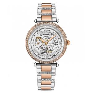 Relógio de Pulso Automático Stuhrling Luxe Legacy 38mm Prata e Rosa com Pulseira Bicolor e Moldura Rosa