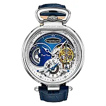 Relgio Automtico Modena Dual Time 4033 46mm Azul, Prata, Pulseira de Couro Azul e Fivela Prateada Stuhrling