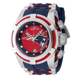 Relógio Masculino NFL New England Patriots Swiss Ronda Z60 calibre, Invicta 41432, Azul, Vermelho e Prata