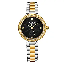 Relgio Stuhrling Brilliance 4043 com pulseira em ouro amarelo e prata, mostrador preto clssico de e 2 tons