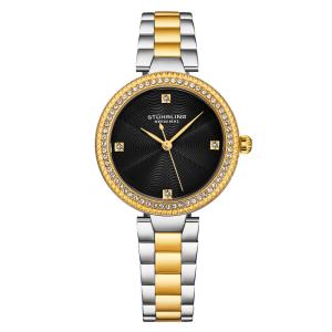 Relgio Stuhrling Brilliance 4043 com pulseira em ouro amarelo e prata, mostrador preto clssico de e 2 tons