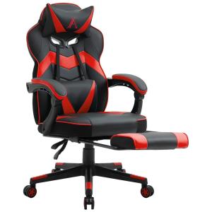 AJS Cadeira de Escritório Gamer Reclinável e Ergonômica com Apoio de Lombar e Braço, Vermelho