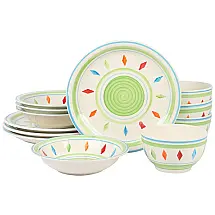 Aparelho de Jantar com 12 Peças em Cerâmica Pintadas a Mão Serve 4 Pessoas, Gibson Home Heidy, Verde