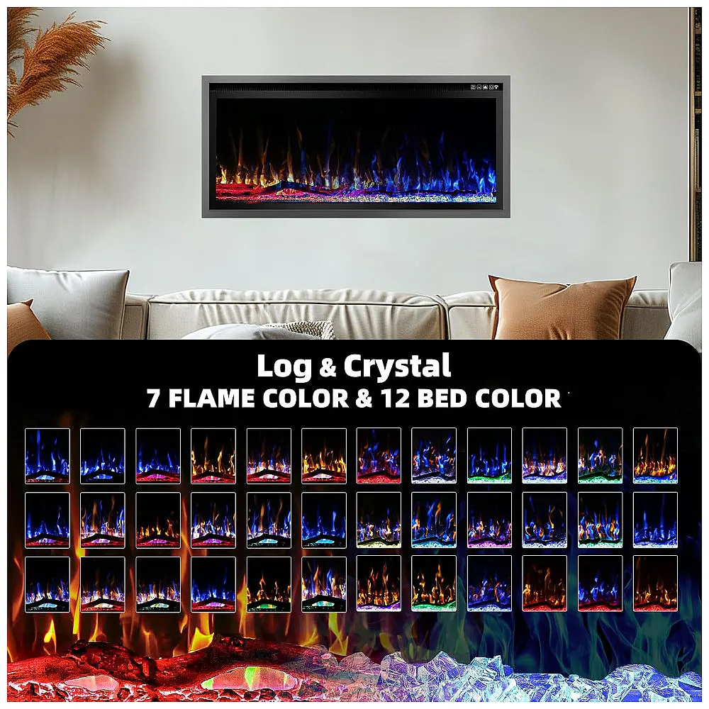 Lareira Elétrica Kucreiheat 107x49cm 1500W Chamas LED 12 Cores Embutir 110V — foto 2