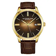 Relgio Cuvette II 4014 Classic 42mm, mostrador rosa, pulseira de couro marrom e fivela Tang em ouro amarelo Stuhrling