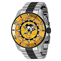 Relógio Masculino NHL Pittsburgh Penguins, Invicta ZG42242, Prata e Amarelo