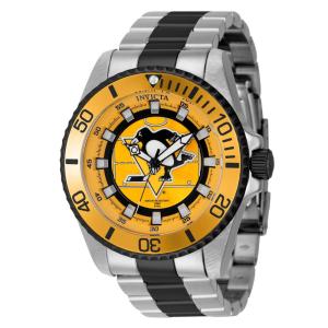 Relógio Masculino NHL Pittsburgh Penguins, Invicta ZG42242, Prata e Amarelo