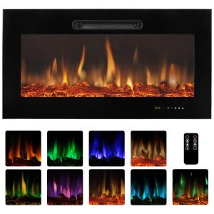 Lareira Elétrica de Embutir A48x91L com Cor de Chama Ajustável, Controle Remoto e Painel de Controle Digital, 110V 1500W, Circrane, Preta