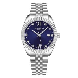 Relgio Masculino Gamine Classic 42mm 4024, Mostrador Azul e Pulseira Prateada, Marca Stuhrling.