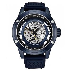 Relógio Automático Stuhrling Grandioso 50mm Azul, Pulseira de Borracha 22cm com Fivela Tang Azul