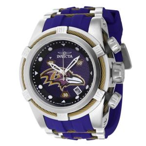 Relógio Masculino NFL Baltimore Ravens Swiss Ronda Z60 calibre, Invicta 41442, Roxo, Prata e Marrom