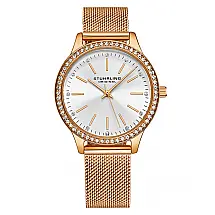 Relógio Stuhrling Elegante 35mm, Mostrador Prateado, Pulseira em Ouro Rosa 18cm