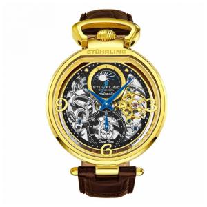 Relógio Masculino Stuhrling Modena 3954 Automático 46mm, Marrom e Dourado