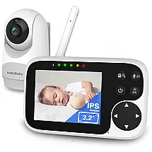 Babá Eletrônica com Bateria de 20H, Visor LCD, sem WIFI, Alcance de 304 Metros, Bivolt, HelloBaby, Branca