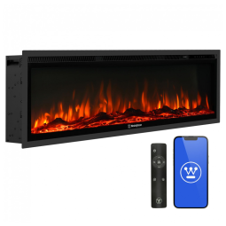 Lareira Elétrica Westinghouse de 152,4 cm, Compatível com Alexa e Google Home, Montagem na Parede ou Embutida, Timer de 24 Horas