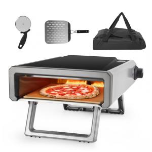 Forno de Pizza Portátil a Gás Propano em Aço inoxidável para Uso ao Ar Livre, Garvee, Preto e Prata