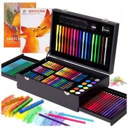 Kit de Pintura POPYOLA com 162 Peças e Caixa de madeira Portátil, Preta