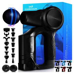 CHIROGUN Massageador Pistola Elétrico Profissional Sem Fio 17 Acessórios e 5 Velocidades, Preto