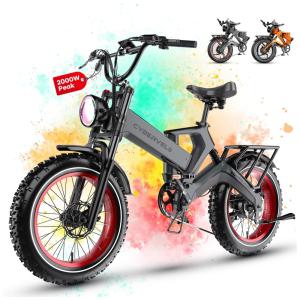 Bicicleta Elétrica Dobrável Cybervelo 1000W de Pico 2000W para Adultos, 35MPH 160KM, Bateria Removível 48V 25Ah, Pneu Gordo 20" x 4.