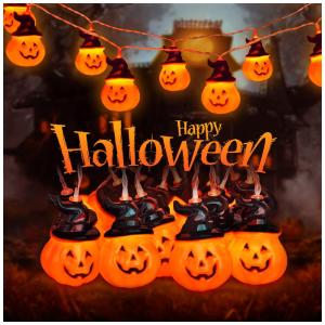 Pisca Pisca de Abóbora 20 LEDS com 8 Modos e Controle Remoto para Halloween