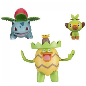 Conjunto figuras Pokémon tipo Grama 3 peças Ludicolo 11 cm, Ivysaur 8 cm e Grookey 5 cm Jazwares