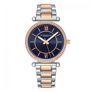 Relógio Stuhrling Aria 3905 36mm Mostrador Azul Pulseira Aço Inoxidável Rosé Feminino