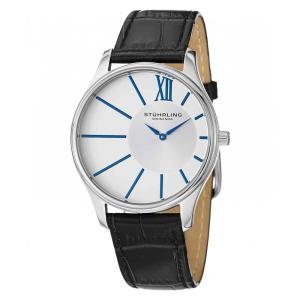 Relógio Stuhrling SD 553 Clássico 40mm com Mostrador Branco e Pulseira de Couro Preta.