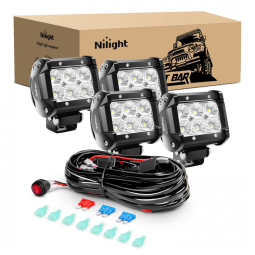 Farol de Milha LED Off Road com 1260 Lúmens e Luz Branca IP67 12V 24V, 18W, 4Un, Nilight, Preto