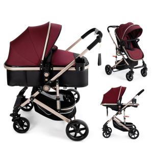 Carrinho de Bebê Conversível 2 em 1 com Dossel Ajustável para Recém Nascido, PEARLOVE, Cáqui